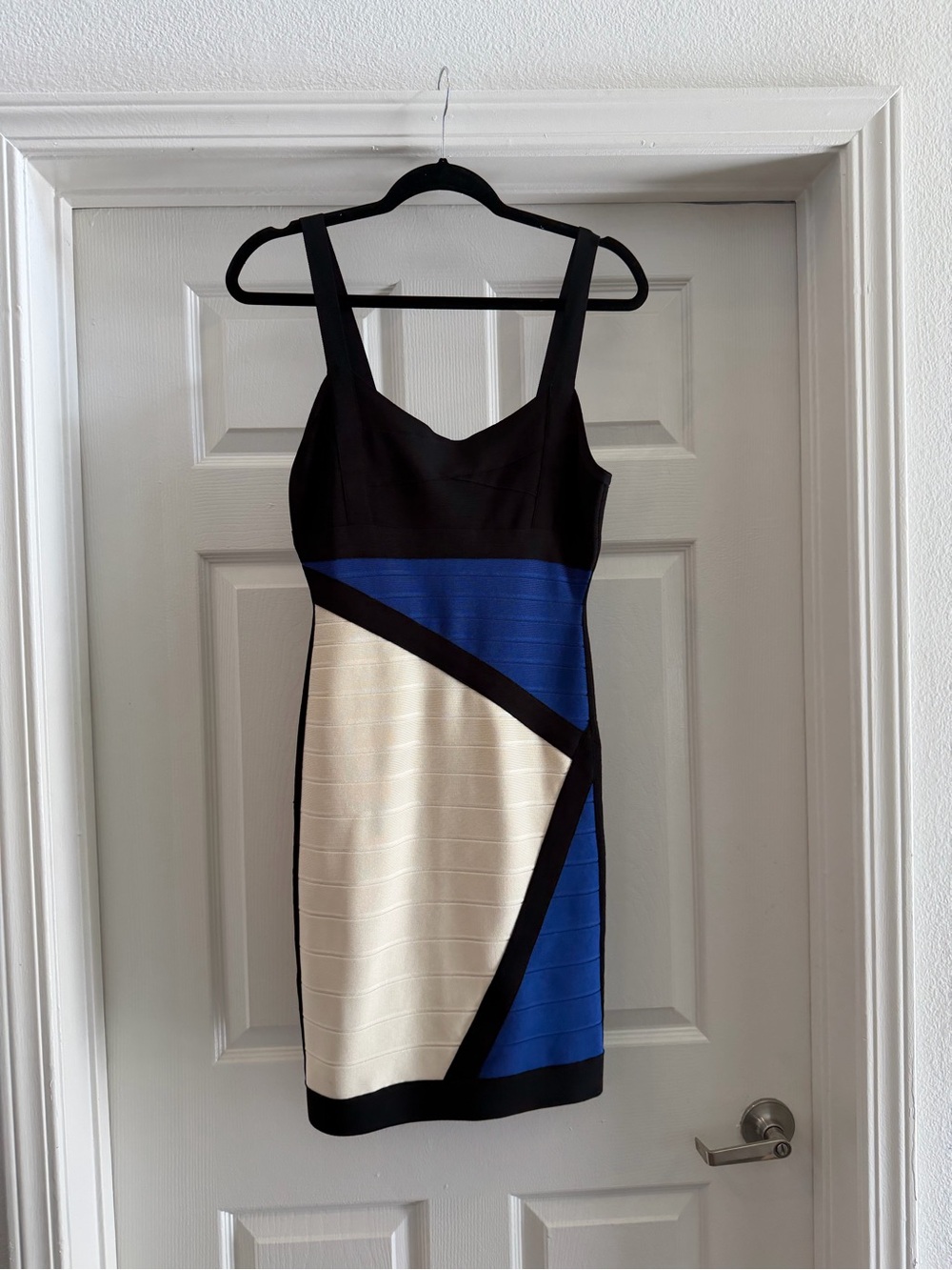 Hervé Léger Colorblock Bandage Dress Blue Black White Size M